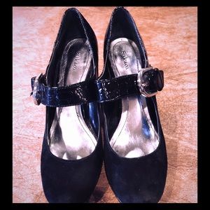 Style & Co Womens Mary Jane suede/patent heels